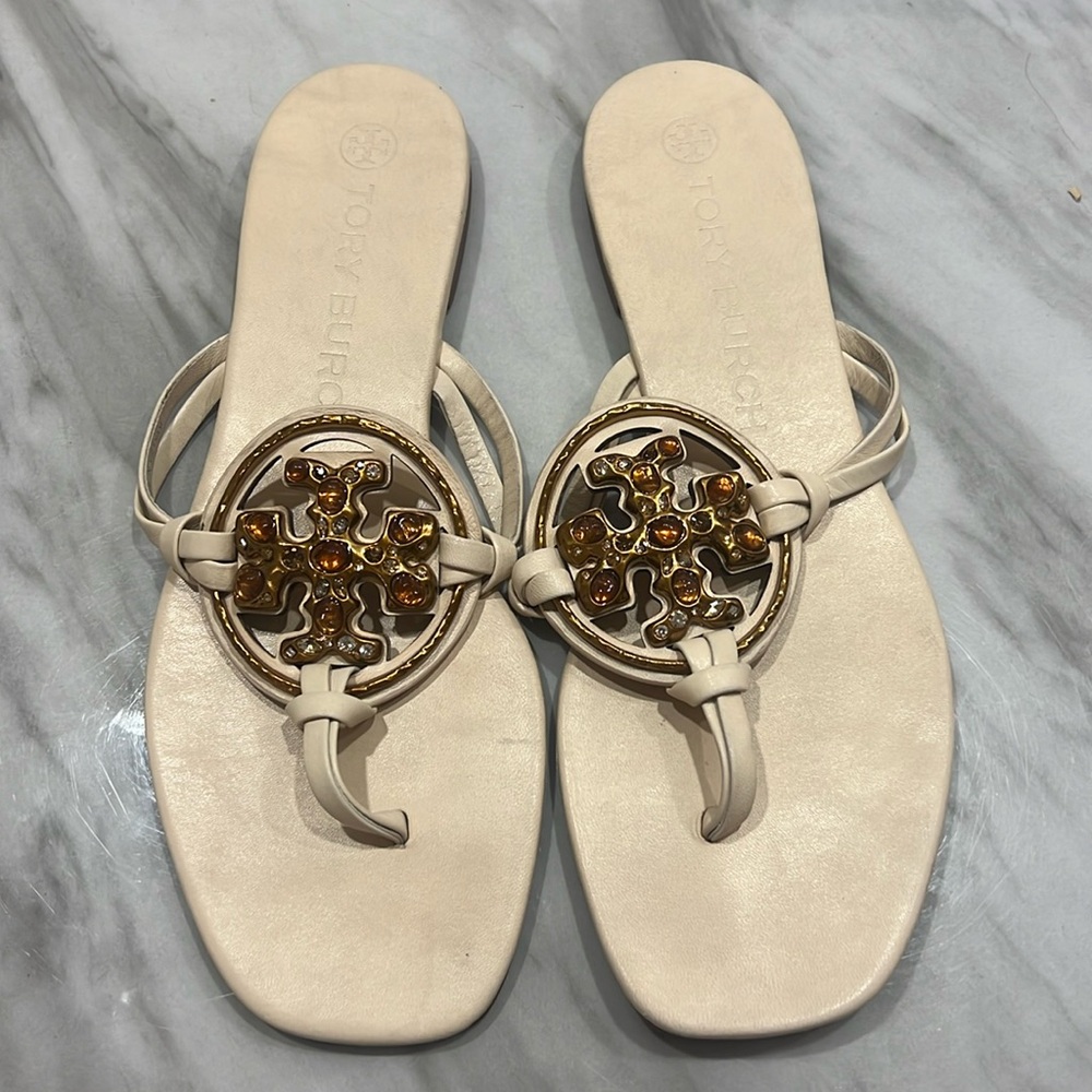Tory Burch Cream and Gold Sandals